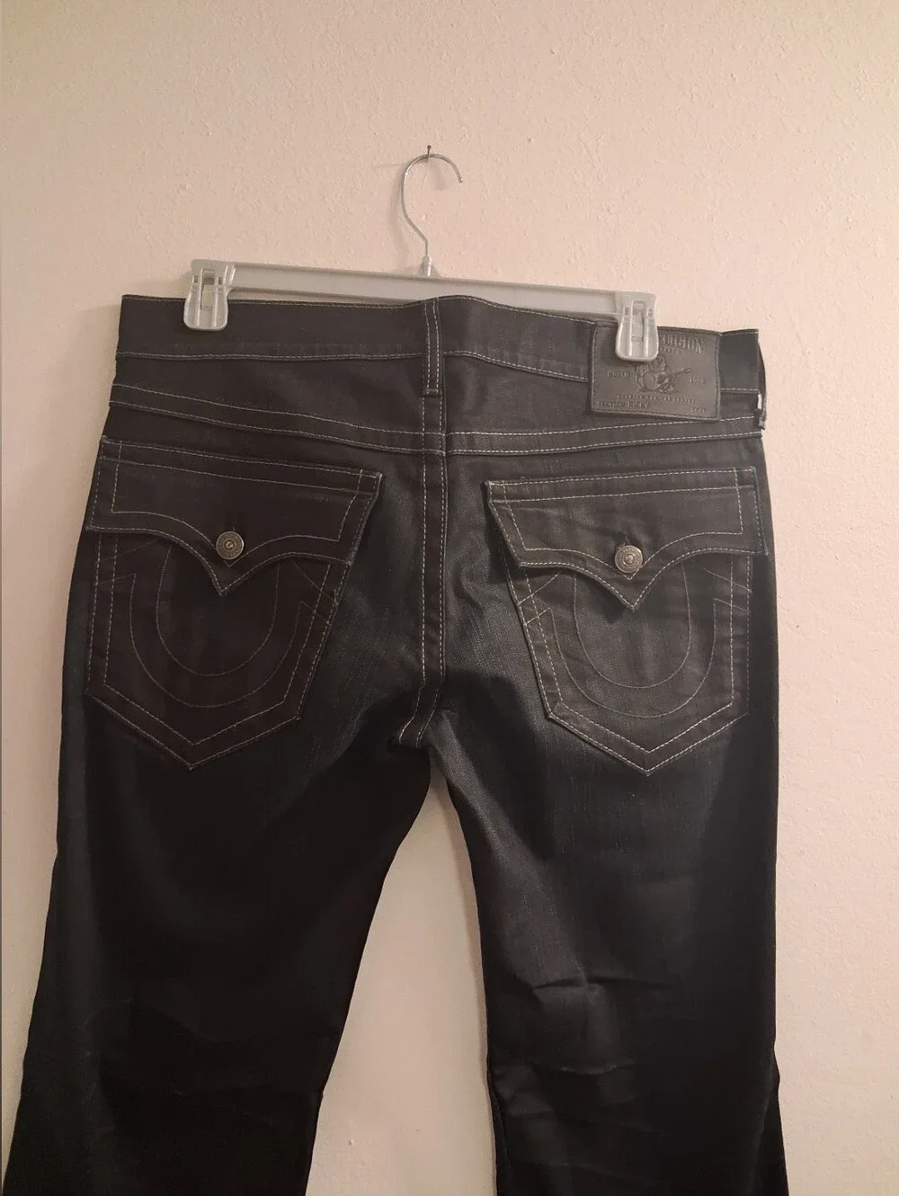TRUE RELIGION RICKY Mens Flap Pockets Straight Black Denim Jeans 36x32